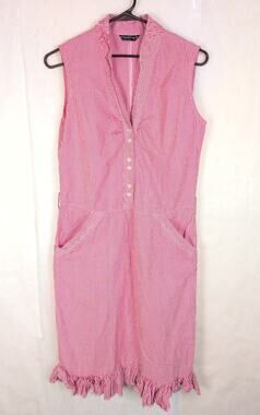 Chaudry red and white striped ruffled shirt dress Size Sm Coastal Retro Boho